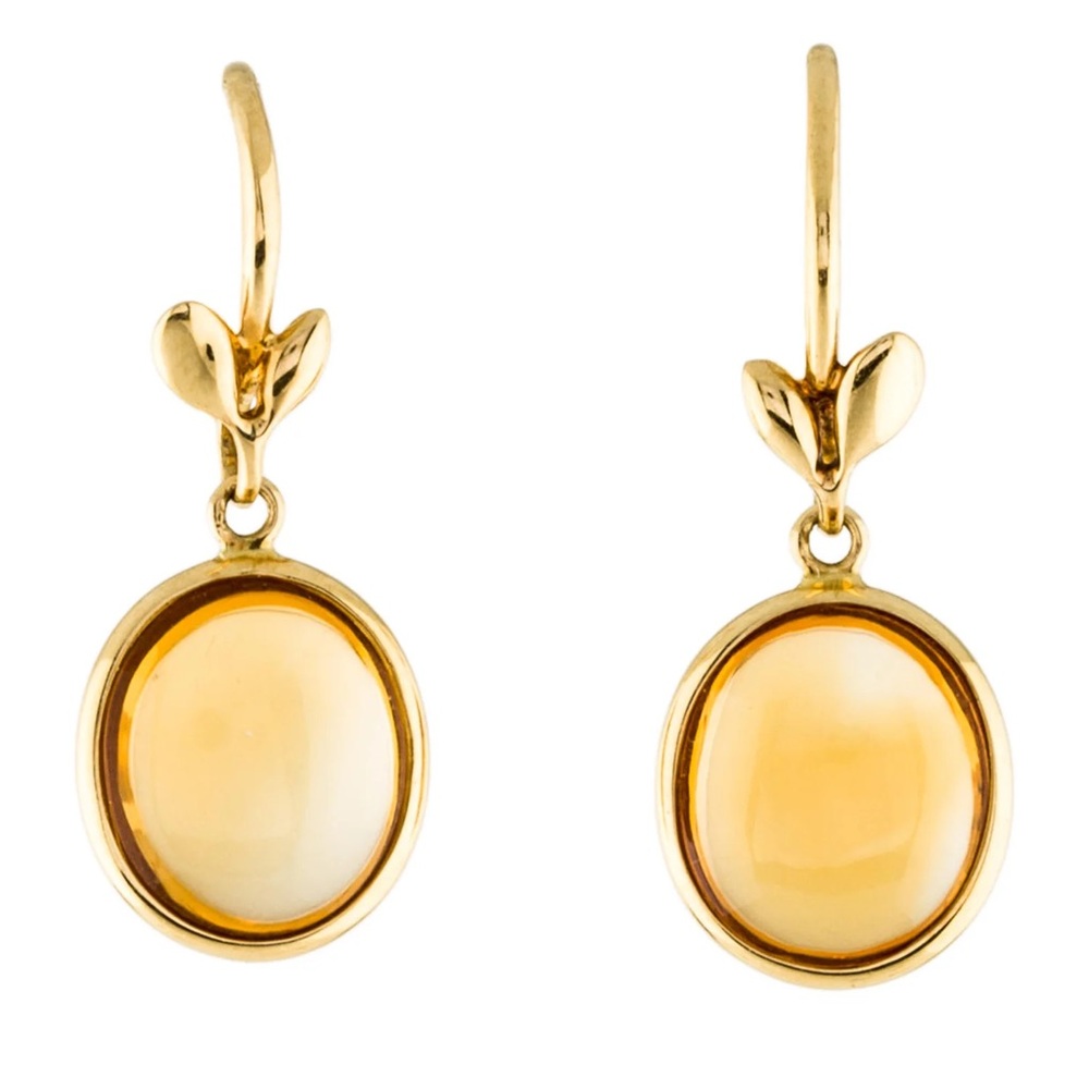 RARE COLOR Tiffany & Co. 18k Olive Leaf Citrine Drop Earrings